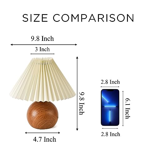 KUNJOULAM Cute Small Pleated Lamp, Modern Bedside Nightstand/Table Lamp with Beige Lampshade, Metal Base for Bedroom, Home Office, Living Room, Kids Dorm with E12 Bulb KUNJOULAM