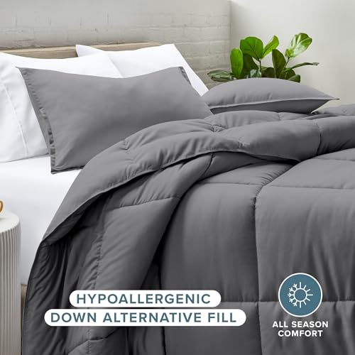 Bare Home Comforter Set - Queen Size - Ultra-Soft - Goose Down Alternative - Premium 1800 Series - All Season Warmth (Queen, Grey) Bare Home