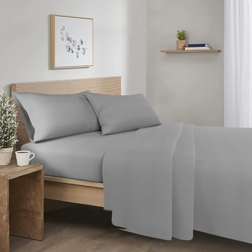 Comfort Spaces Cotton Flannel Sheets Queen Size, Ultra Soft Flannel Sheet Set with 14" Elastic Pocket , Breathable Warm Flannel Bedding, Grey Solid 4 Piece Comfort Spaces