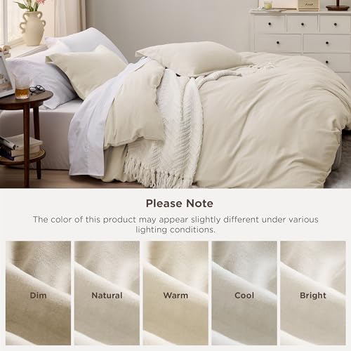 Bedsure Oat Milk Duvet Cover Queen Size - 3 Pieces Prewashed Cotton-Like Polyester Extra Soft Bedding Set, Includes 1 Duvet Cover 90x90 Inches with Zipper Closure & 2 Pillow Shams, No Comforter Bedsure