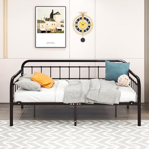 HOMERECOMMEND Metal Daybed Frame Twin Metal Slats Platform Base Box Spring Replacement Bed Sofa for Living Room Guest Room (Twin, Dark Copper) HOMERECOMMEND