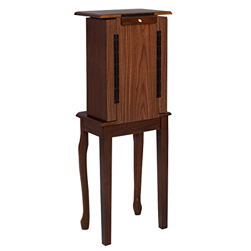 Giantex Standing Jewelry Cabinet Armoire with Top Flip Mirror, Jewelry Storage Organizer with 2 Side Doors for Necklaces, Jewelry Armoire Box Chest for Women Girls, Walnut Giantex
