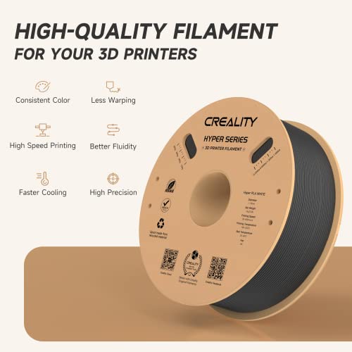 Official Creality Hyper PLA Filament 1.75mm, High Speed PLA 30-600mm/s 3D Printer Filament PLA, Dimensional Accuracy +/-0.02mm, Fit Most FDM 3D Printers,1KG(2.2lbs) Spool Black Creality