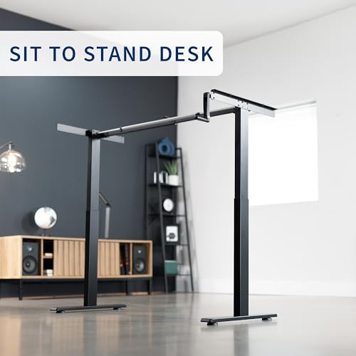 VIVO Black Manual Height Adjustable Stand Up Desk Frame with Hand Crank System, Ergonomic Standing 2 Leg Workstation, DESK-V101M VIVO