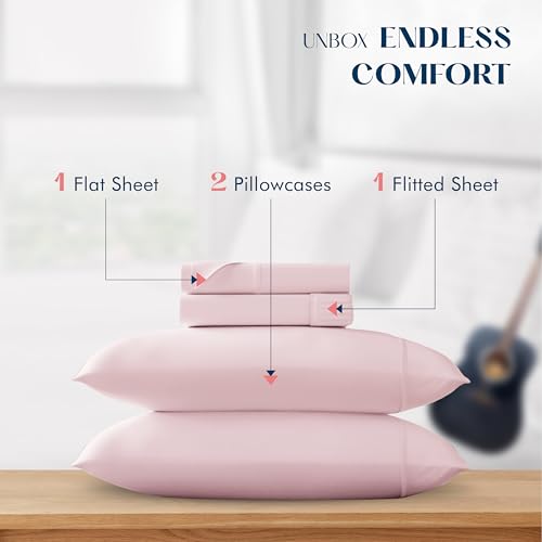 XOOX Linen Full Sheet Sets Cotton - 500 Thread Count 100% Cotton Full Sheets, 4 PC (Blush), Luxury Soft, Breathable, Cooling, Extra Large 16" Deep Pocket Sateen Bedsheet for Dorm Rooms XOOX Linen