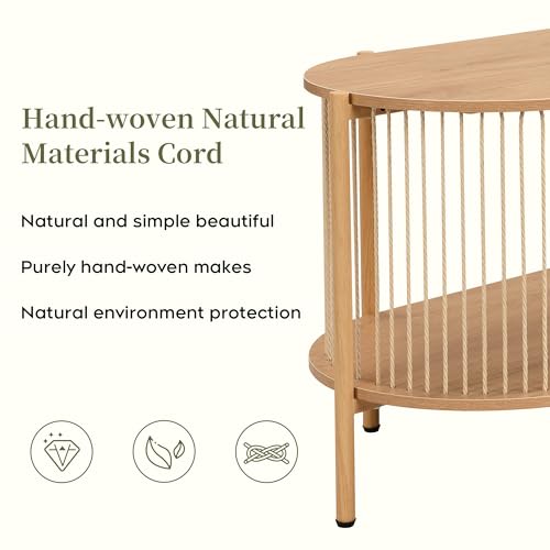 Yechen Boho Natural Hand-woven Rope TV Stand for Up to 65" TV, Mid-Century Modern TV Console, Wooden Oval Entertainment Center for Living Room, Media Console with Storage Shelf and Sturdy Steel Legs Yechen