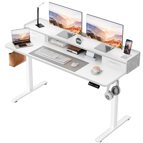 Homall Electric Standing Desk with 2 Drawers, Adjustable Height Computer Desk with Storage Sit Stand Table with Storage Shelf and Splice Board Quick Install for Home Office (White, 48 Inch) Homall