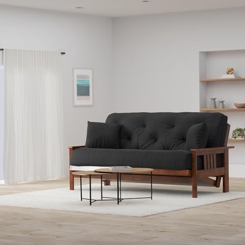 Nirvana Futons Stanford Futon Set - Full Size, Frame, 8" Mattress, Twill Black Cover Nirvana Futons