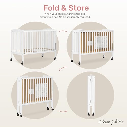 Dream On Me Full Size 2-in-1 Folding Stationary Side Crib In White, Locking Wheels, Folds Flat For Storage, Comes with Teething Guard, Non-Toxic Finish Dream On Me