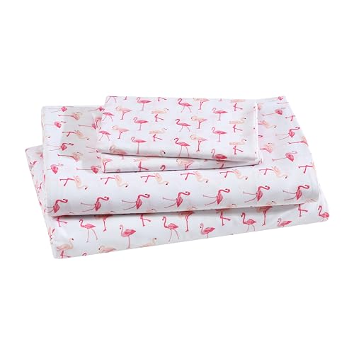 Beatrice Home Fashions Printed Microfiber Sheet Set, Soft Comfortable Easy Care, Includes 1 Fitted Sheet with 12" Deep Pockets, 1 Flat Sheet, Pillowcase, Full, Pink Flamingo Beatrice Home Fashions