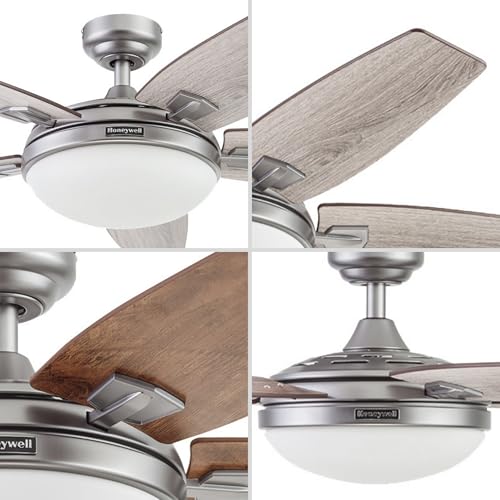 Honeywell Ceiling Fans Carmel Modern 48 Inch Ceiling Fan with Light, Remote Control Fan, LED Indoor Fan with 5 Blades, Gray Oak and Brown Chestnut Blade Finish Options, Silver (51627-01) Honeywell