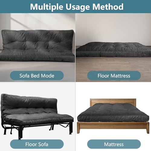SANXUO Futon Mattres Full Size 6",Flannel Floor Foldable for Adults,Floor Futon Mattress,High Density Shredded Foam Filling Mattress for Bedroom,Living (Frame Not Included), 54 x 80, (Black) SANXUO