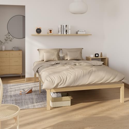 Bamboo Bed Frame Full Size Wood Platform Bedframe Solid Stable with Non-Slip Slats Support Tall Bed No Box Spring Needed Heavy Duty Easy Assembly Noise Free Nature bambooflow