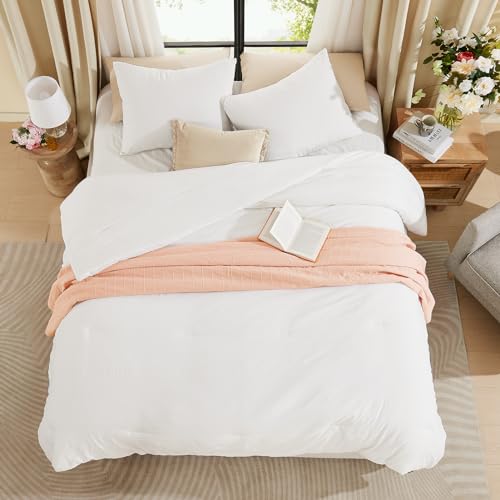 WRENSONGE Queen Comforter Set - 3 Pieces Prewashed White Comforter Soft Lightweight Bedding for All Seasons, Fluffy Down Alternative Comforter Queen Size with 2 Pillow Shams WRENSONGE