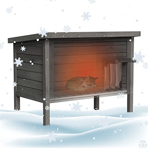GDLF Outdoor Cat House Feral Cat Enclosure 100% Insulated All-Round Foam Weatherproof Solid Wood Large Size for Multiple Cats 34.5" L*21.5" W*27.2" H GDLF