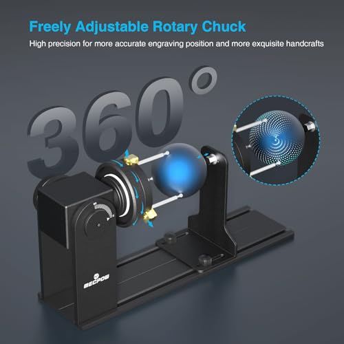 Mecpow G5 Rotary Roller with Three Angle-Adjustable Grippers for Multi-Shaped Objects, Compatible with Engraving Machines, Rotary Roller with Heightening Bracket Mecpow