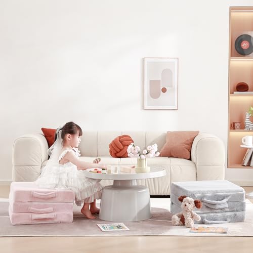 Givjoy Foldable Floor Mattress for Kids, Toddler Washable Tri Folding Floor Nap Mat for Sleeping Daycare, Child Trifold Futon Sofa Bed with Storage Bag for Playroom, Bedroom, Girls and Boys Givjoy