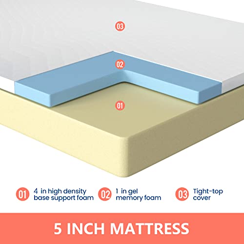 FDW | 5 Inch Twin Mattress | Medium Firm | Gel Memory Foam Mattress | White | Bed in a Box, CertiPUR-US Certified | Pressure Relief, Cooling Ventilated Foam | Washable Removable Cover FDW