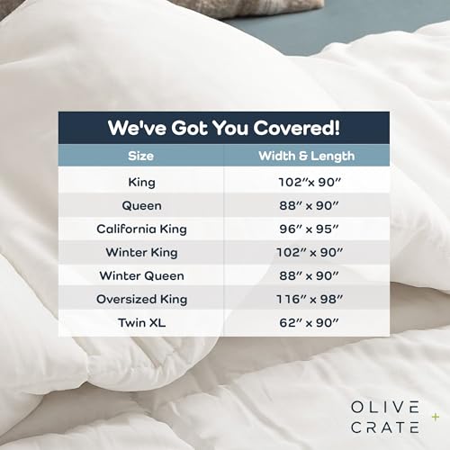 Olive + Crate Cooling Down Alternative Comforter - Hypoallergenic King Size Duvet Insert Lightweight - All Seasons Plush Design Bamboo Comforter - 100% Bamboo Viscose Outer Cover - White 102"x90" Olive + Crate