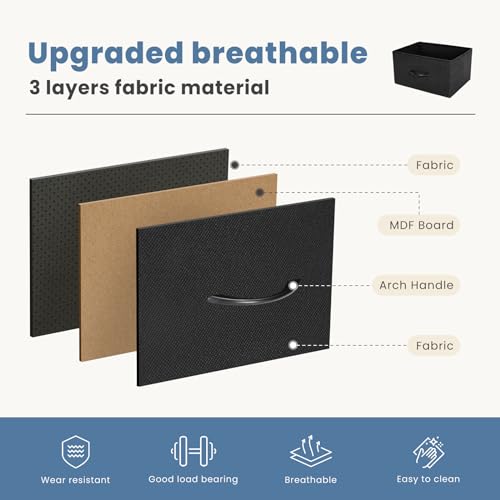 DUMOS Nightstand with 4 Drawers Bedside Table with Removable Fabric Bins Sturdy Steel Frame Wood Top Organizer Furniture for Bedroom Closet Living Room DUMOS