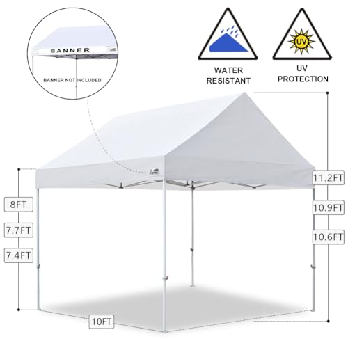 Eurmax USA Patented 10x10 Pop Up Canopy Tent Party Tent Commercial Instant Canopies Shelter with Heavy Duty Roller Bag,Bonus 4 Sand Bags (Snow White) Eurmax