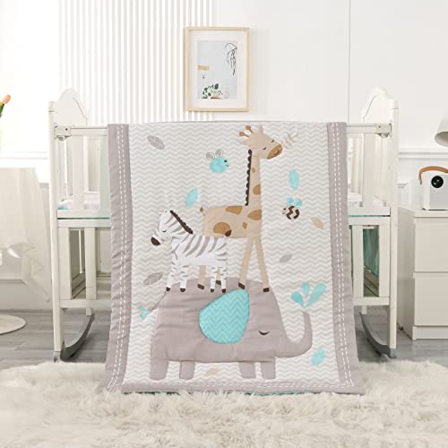 Wowelife Elephant Crib Bedding Set Gray, Premium 3-Piece Baby Bedding Set Elephant, Safari Newborn& Infant Nursery Bedding Set for Baby Boy, Gray Wowelife