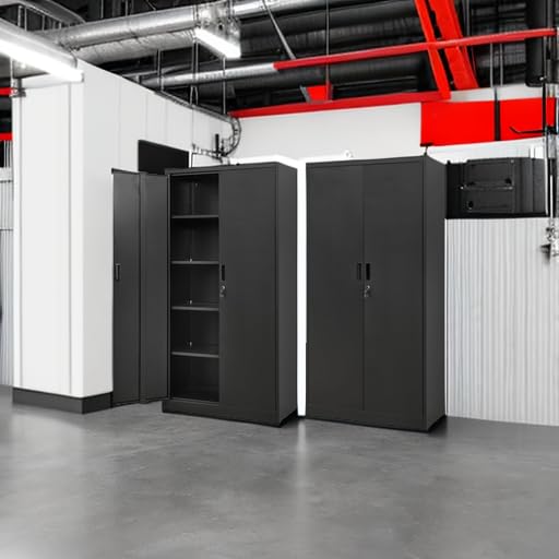 BESFUR Metal Storage Cabinet, 72" H x 36" W x 18" D Garage Storage Cabinet, Adjustable Shelves and Locking Doors for Office, School, Garage - Black BESFUR