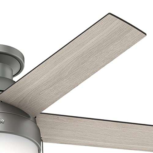 Hunter 59270 Anslee Indoor Low Profile Ceiling Fan with LED Light and Pull Chain Control, 46", Matte Silver Finish Hunter