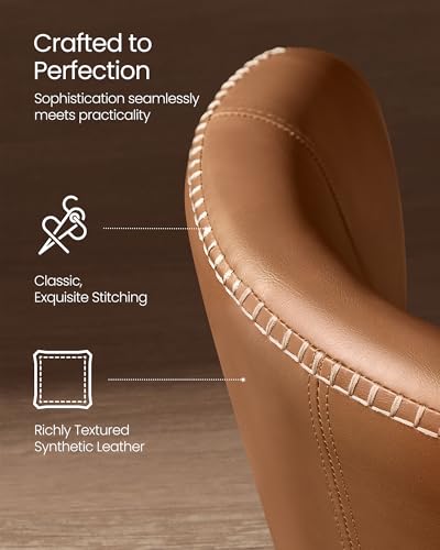 VASAGLE EKHO Collection - Dining Chairs Set of 2, Upholstered Kitchen Chairs, Comfortable Seat, Synthetic Leather with Stitching, Mid-Century Modern, Easy Assembly, Living Room Lounge, Caramel Brown VASAGLE