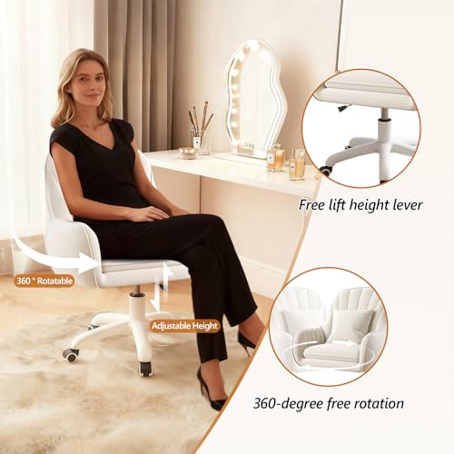JPBSTO Cute Home Office Chair Velvet Upholstered Desk Chairs with Mid Back Swivel Adjustable Makeup Vanity Computer Chair with Wheels JPBSTO