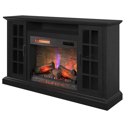 duraflame® Electric Fireplace Media Mantel for TVs up to 65 inches and Farmhouse Storage Cabinets, Black Embossed Ash Duraflame
