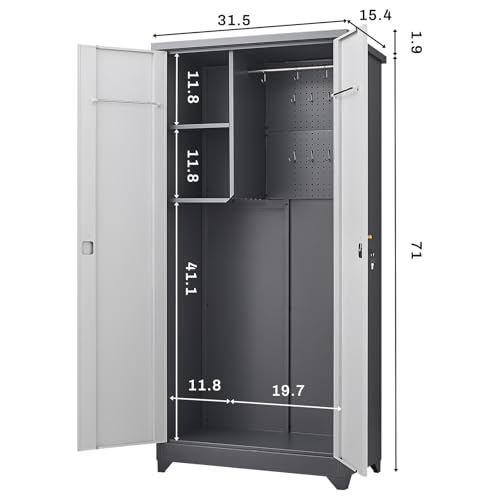 IRONFFICE Outdoor Storage Cabinet,Waterproof Outdoor Cabinet with Lockable Doors,Metal Garden Cabinet Storage Outdoor with with Sloping Roof for Garden,Patio,Lawn,Gray-Black IRONFFICE