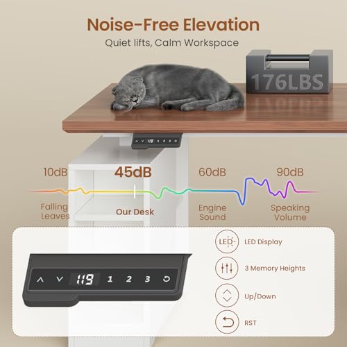 SEDETA Farmhouse L Shaped Electric Standing Desk, 63" x 67" Height Adjustable Home Office Executive Desk with Drawers and Shelves, Standing Computer Desks with Power Outlet for Home Office, White SEDETA
