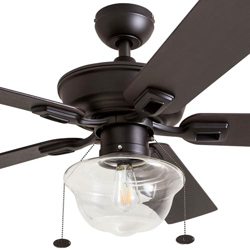 Prominence Home Abner Modern Farmhouse 52 Inch Ceiling Fan with Light, Outdoor Fan/Indoor Tri-Mount LED Ceiling Fan with 5 Blades, Silver Oak and Maple Brown Blade Finish Options, Bronze (80091-01) Prominence Home