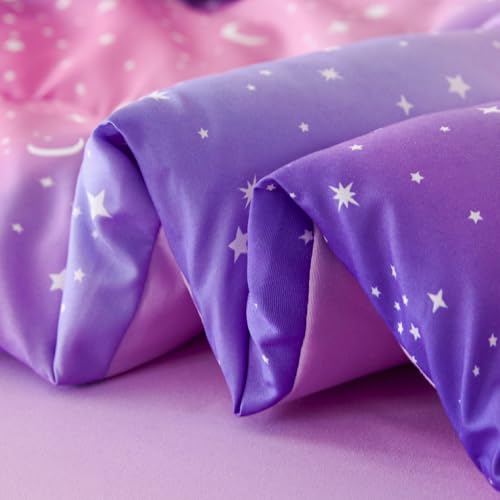 URBONUR 6Pcs Twin Comforter Set for Girls Colorful Pink Purple Blue Gradient Galaxy Printed Bedding Set Kids Teen Bed in A Bag URBONUR