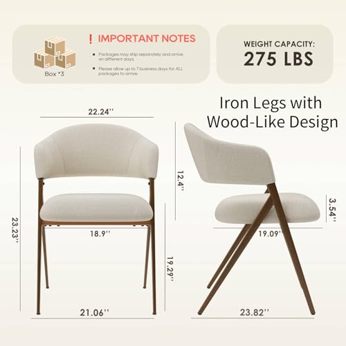 COLAMY Dining Chairs Set of 6, Modern Fabric Upholstered Dining Room Kitchen Side Chairs with Iron Legs, Open Back and Padded Seat for Living Room/Restaurant/Cafe, Beige COLAMY