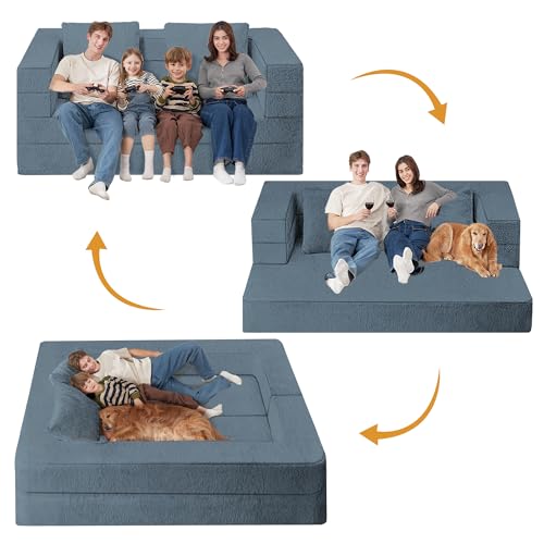 Cansunna Futon Sofa Bed with Pillow, 3-in-1 Sleeper Sofa Bed with Removable Cover, Convertible Floor Sofa Bed, No Assembly Boneless Couch for Living Room, Bedroom Cansunna