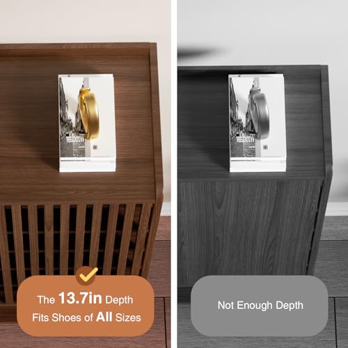 Large Shoe Cabinet with Doors for Up to 24 Pairs, 6-Tier Entryway Shoe Storage Cabinet with Adjustable Shelves, Freestanding Shoes Rack Organizer for Hallway, Closet, Bedroom, Living Room, Walnut Vabches