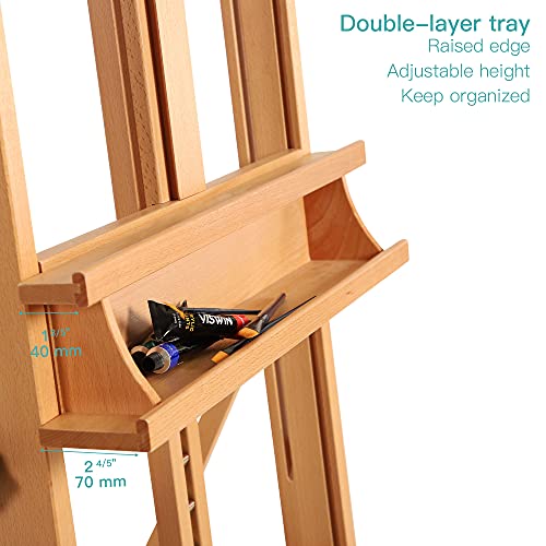 VISWIN Premium H Frame Easel 75" to 146"H, Hold Canvas to 93", Solid Beech Wood Large Artist Easel for Painting Canvas, Studio Floor Easel Stand with Storage Tray, Wheel, Wooden Art Easel for Adult-N VISWIN