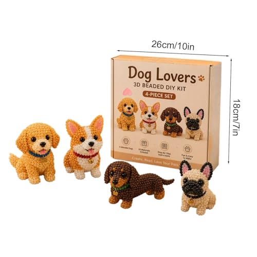 DIY Dog Bead Embroidery Kit, 4pcs 3D Dog Beading Crafts with Instructions, Cute Bead Art for Adults, Handmade Gift for Craft Enthusiasts