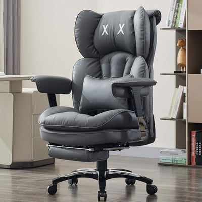 Efomao Big and Tall Office Chair with Footrest – High Back Computer Chair with Adjustable Armrests,Executive Office Chair with Wide Seat, Modern Desk Chair for Home Office, Gaming, or Study, Grey