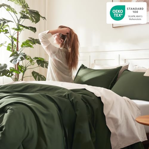 Litanika Dark Olive Green Comforter Set Full, 3 Pieces Solid Bedding Comforter Set, All Season Fluffy Bed Set (79x90In Comforter & 2 Pillowcases)