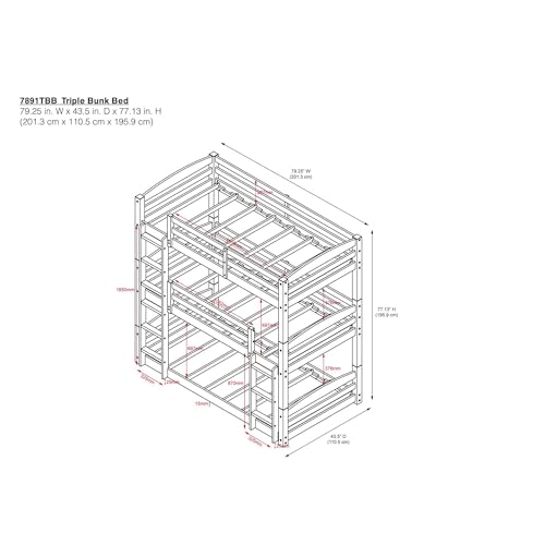 DHP Phoenix Triple Bunk Bed, Twin Size, Grey DHP