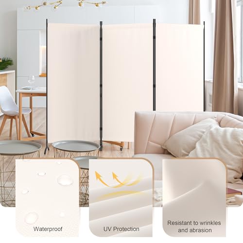 Kecreque 3 Panel Room Divider 6 Ft Folding Screen Room Dividers with 4 Curved Metal Feet Partition Wall Divider,Privacy Screens Portable Wall for Office,Bedrooms,Dining,Dorm,White Kecreque