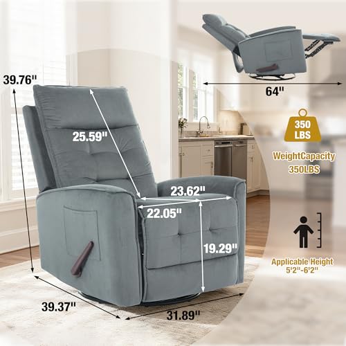 GNMLP2020 Swivel Rocker Recliner Chair, Rocking Chair, Small Swivel Recliner for Small Spaces, Living Room, RV(Dark Grey)