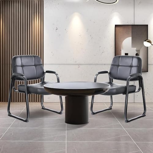 CLATINA Big & Tall Waiting Room Guest Chair Comfortable Reception Chairs with Bonded Leather Padded Arm Rest and Sled Base for Office Reception Lobby and Conference Desk, Black(4 Pack) CLATINA