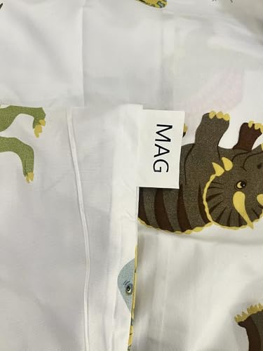 MAG 3PCS White Dinosaur Queen Size Bedding Sheet Sets Included 1*Fitted Sheet and 2 Pilowcase for Kids, Boys and Girls (Queen, White) MAG