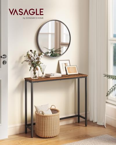 VASAGLE Console Table, Entryway Table, One Piece Top, Easy Assembly, for Hallway, Bedroom, Living Room, 1 Tier, 7.9 x 31.5 x 32 Inches, Rustic Brown and Ink Black ULNT035KD01S VASAGLE
