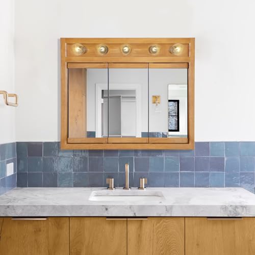 Design House 530618-NOK Richland Medicine 5-Light Solid Wood Frame Bathroom Cabinet with Mirrored Doors, 36-Inch, Nutmeg Oak Finish Design House