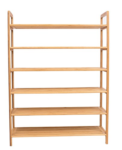 BIRDROCK HOME Free Standing Bamboo Shoe Rack | 6 Tier | Wood | Closets and Entryway | Organizer | Fits 18 Pairs of Shoes BIRDROCK HOME